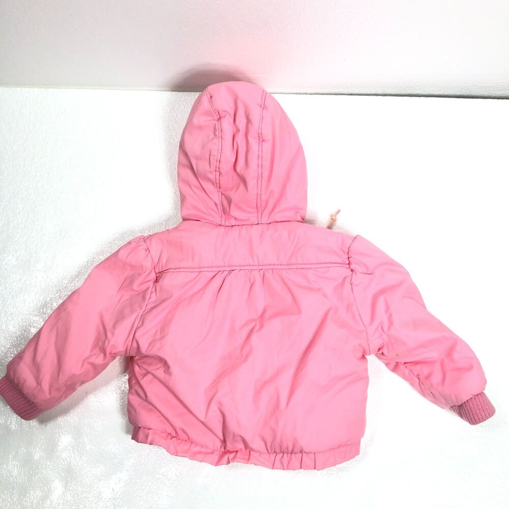 London Fog Vintage 1990's Baby Girl Puffer Coat Pink Zipper Hood Size 24 Months - Picture 2 of 10